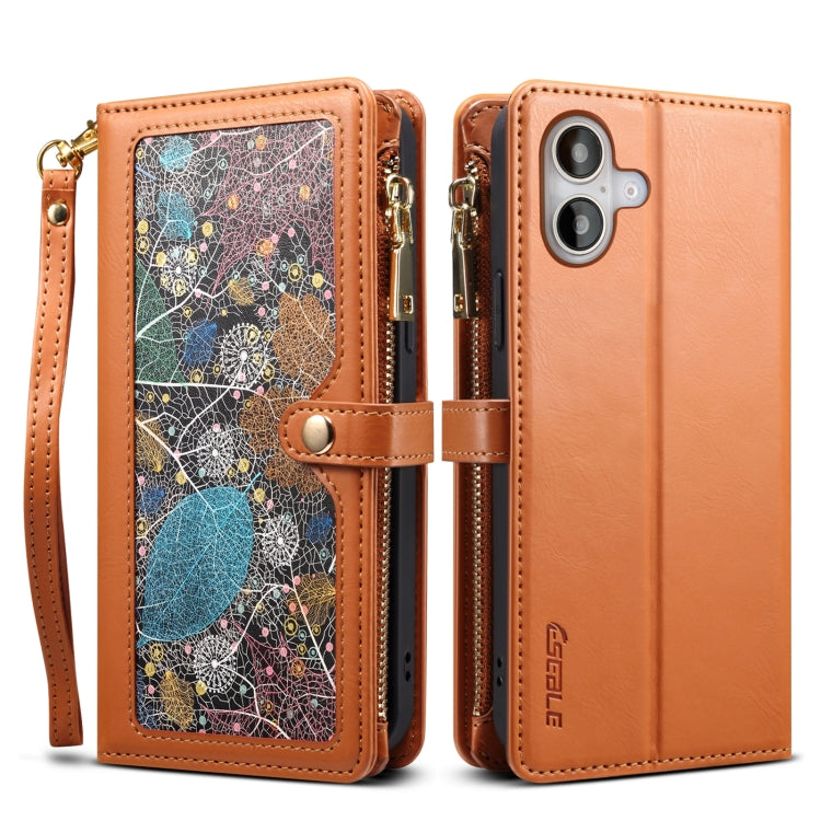 For iPhone 16 ESEBLE Star Series Lanyard Zipper Wallet RFID Leather Case(Brown) - iPhone 16 Cases by ESEBLE | Online Shopping South Africa | PMC Jewellery | Buy Now Pay Later Mobicred