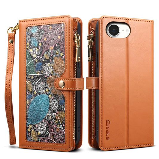 For iPhone 16e ESEBLE Star Series Lanyard Zipper Wallet RFID Leather Case(Brown) - iPhone 16e Cases by ESEBLE | Online Shopping South Africa | PMC Jewellery | Buy Now Pay Later Mobicred