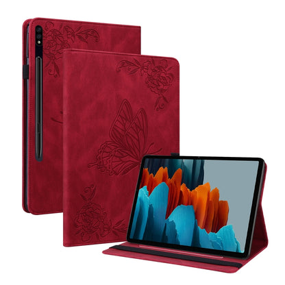 For Samsung Galaxy Tab S9+ Butterfly Flower Embossed Leather Tablet Case(Red) - Galaxy Tab S9+ Cases by PMC Jewellery | Online Shopping South Africa | PMC Jewellery | Buy Now Pay Later Mobicred