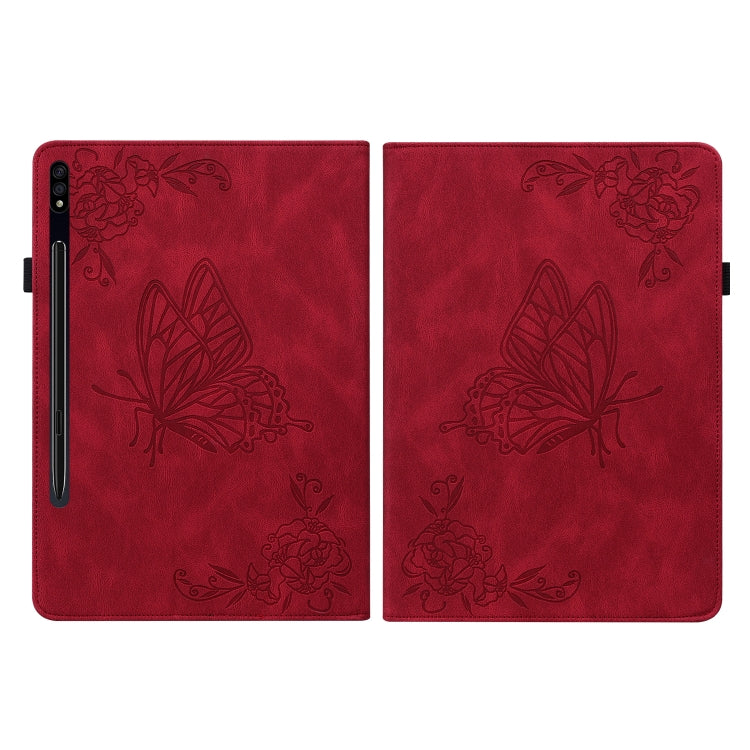 For Samsung Galaxy Tab S9+ Butterfly Flower Embossed Leather Tablet Case(Red) - Galaxy Tab S9+ Cases by PMC Jewellery | Online Shopping South Africa | PMC Jewellery | Buy Now Pay Later Mobicred