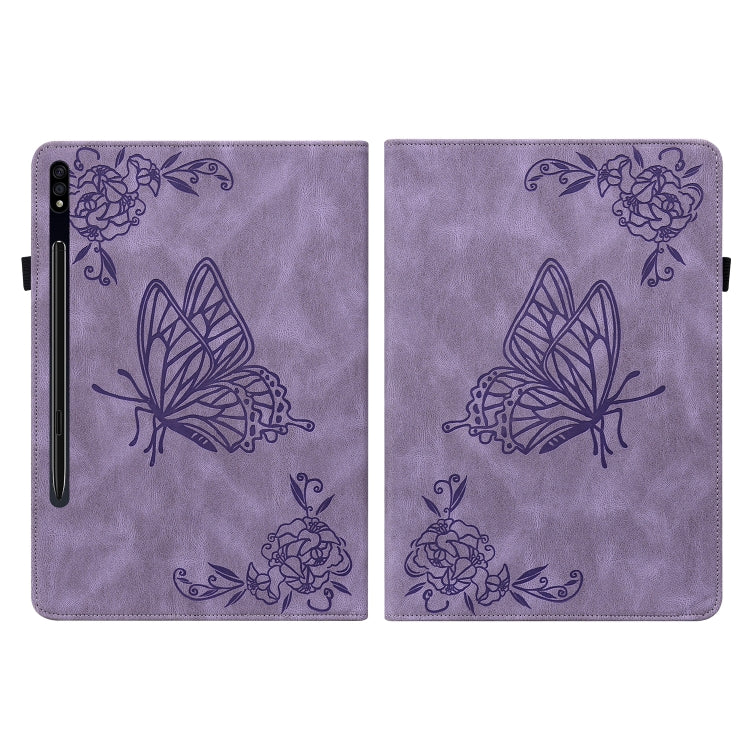 For Samsung Galaxy Tab S9+ Butterfly Flower Embossed Leather Tablet Case(Purple) - Galaxy Tab S9+ Cases by PMC Jewellery | Online Shopping South Africa | PMC Jewellery | Buy Now Pay Later Mobicred