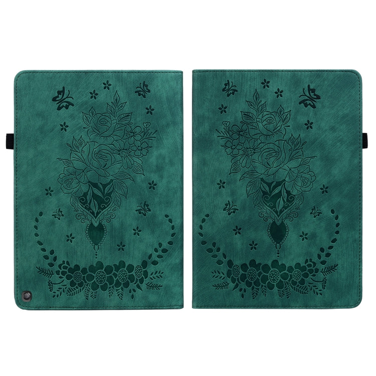 For Amazon Fire HD 10 2023 Butterfly Rose Embossed Leather Tablet Case(Green) - Amazon by PMC TechLife | Online Shopping South Africa | PMC TechLife | Buy Now Pay Later Mobicred