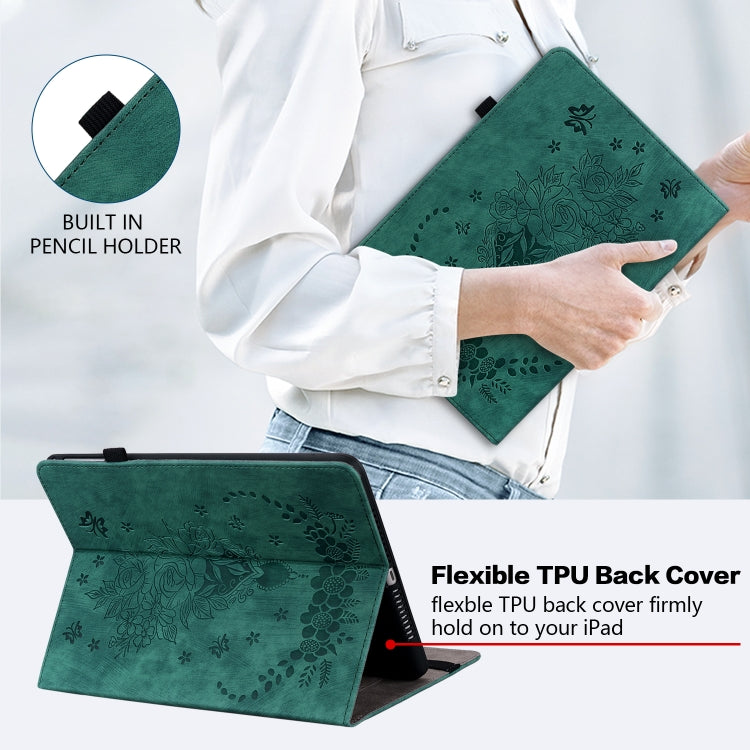 For Amazon Fire HD 10 2023 Butterfly Rose Embossed Leather Tablet Case(Green) - Amazon by PMC TechLife | Online Shopping South Africa | PMC TechLife | Buy Now Pay Later Mobicred