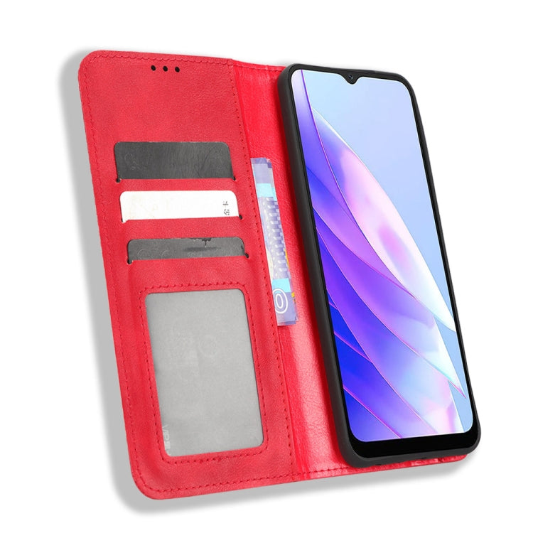 For Blackview A52 / A52 Pro Magnetic Buckle Retro Texture Leather Phone Case(Red) - More Brand by PMC Jewellery | Online Shopping South Africa | PMC Jewellery