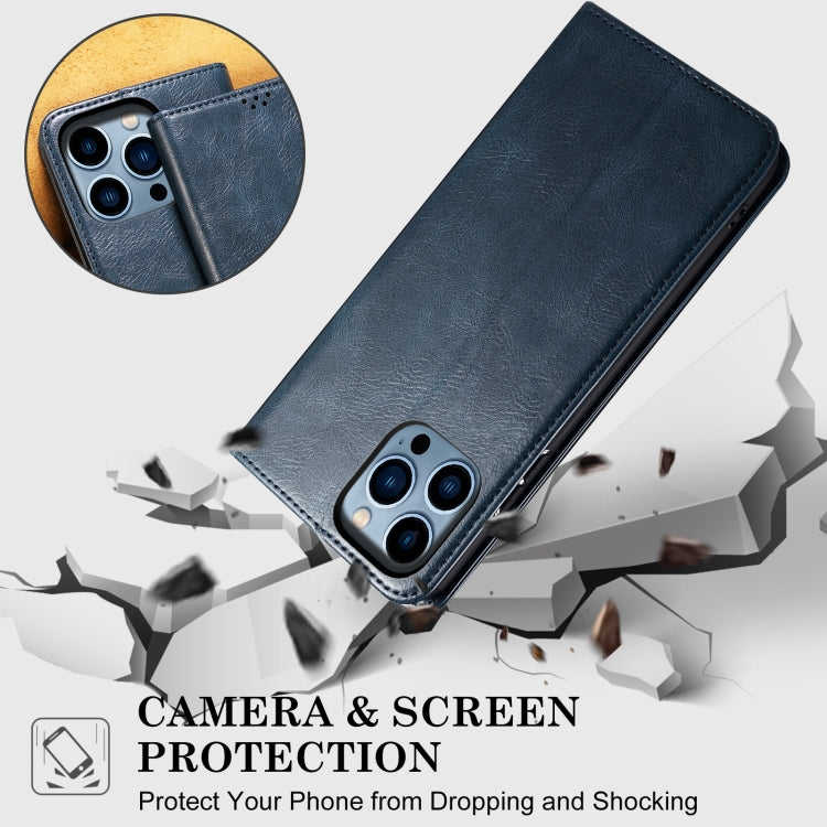 For iPhone 16 Plus Oil Wax Crazy Horse Texture Leather Phone Case(Blue) - iPhone 16 Plus Cases by PMC TechLife | Online Shopping South Africa | PMC TechLife | Buy Now Pay Later Mobicred