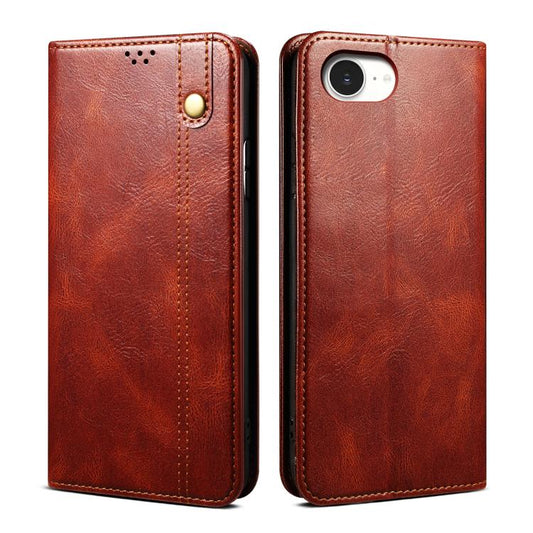 For iPhone 16e Oil Wax Crazy Horse Texture Leather Phone Case(Brown) - iPhone 16e Cases by PMC Jewellery | Online Shopping South Africa | PMC Jewellery | Buy Now Pay Later Mobicred