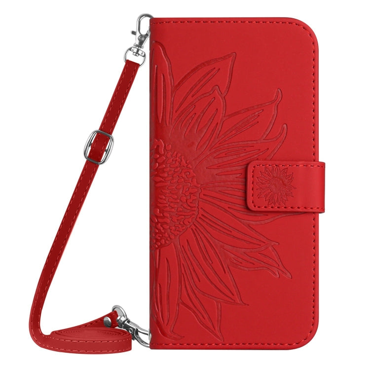 For Google Pixel 9 Skin Feel Sun Flower Embossed Flip Leather Phone Case with Lanyard(Red) - Google Cases by PMC TechLife | Online Shopping South Africa | PMC TechLife | Buy Now Pay Later Mobicred