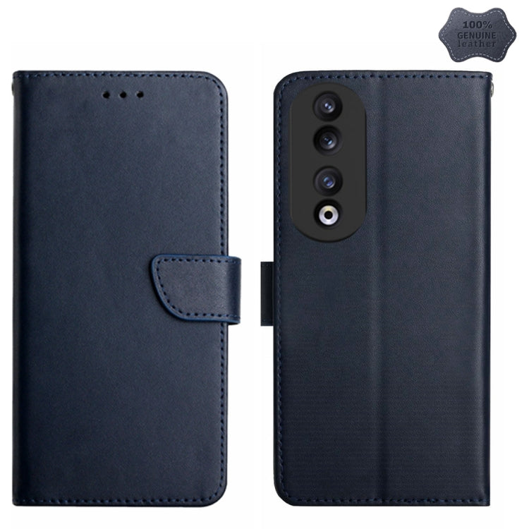 For Honor 90 HT02 Genuine Leather Fingerprint-proof Flip Phone Case(Blue) - Honor Cases by PMC TechLife | Online Shopping South Africa | PMC TechLife | Buy Now Pay Later Mobicred