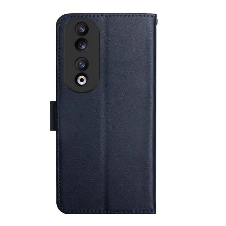 For Honor 90 HT02 Genuine Leather Fingerprint-proof Flip Phone Case(Blue) - Honor Cases by PMC TechLife | Online Shopping South Africa | PMC TechLife | Buy Now Pay Later Mobicred