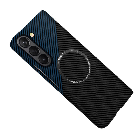 For Samsung Galaxy Z Fold5 Carbon Fiber Texture MagSafe Magnetic Phone Case(Black Blue) - Galaxy Z Fold5 Cases by PMC Jewellery | Online Shopping South Africa | PMC Jewellery