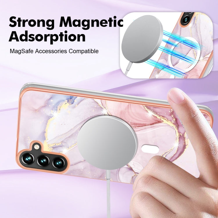 For Samsung Galaxy A34 5G Marble Pattern Dual-side IMD Magsafe TPU Phone Case(Rose Gold 005) - Galaxy Phone Cases by PMC TechLife | Online Shopping South Africa | PMC TechLife