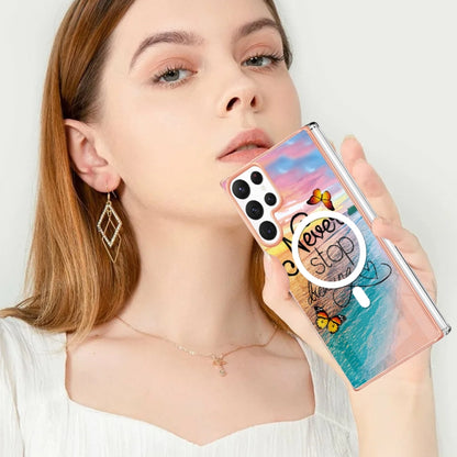 For Samsung Galaxy S22 Ultra 5G Marble Pattern Dual-side IMD Magsafe TPU Phone Case(Dream Butterfly) - Galaxy S22 Ultra 5G Cases by PMC Jewellery | Online Shopping South Africa | PMC Jewellery