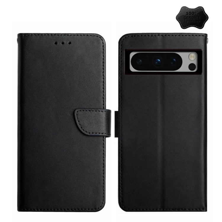 For Google Pixel 8 Pro HT02 Genuine Leather Fingerprint-proof Flip Phone Case(Black) - Google Cases by PMC TechLife | Online Shopping South Africa | PMC TechLife | Buy Now Pay Later Mobicred