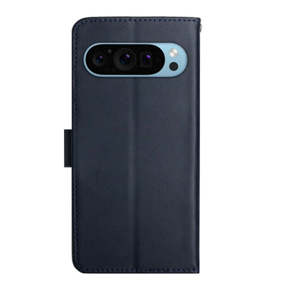 For Google Pixel 9 HT02 Genuine Leather Fingerprint-proof Flip Phone Case(Blue) - Google Cases by PMC Jewellery | Online Shopping South Africa | PMC Jewellery | Buy Now Pay Later Mobicred