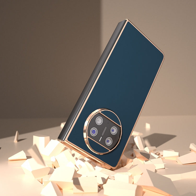 For Huawei Mate X3 Genuine Leather Silk Series Nano Plating Phone Case(Blue) - Huawei Cases by PMC TechLife | Online Shopping South Africa | PMC TechLife | Buy Now Pay Later Mobicred