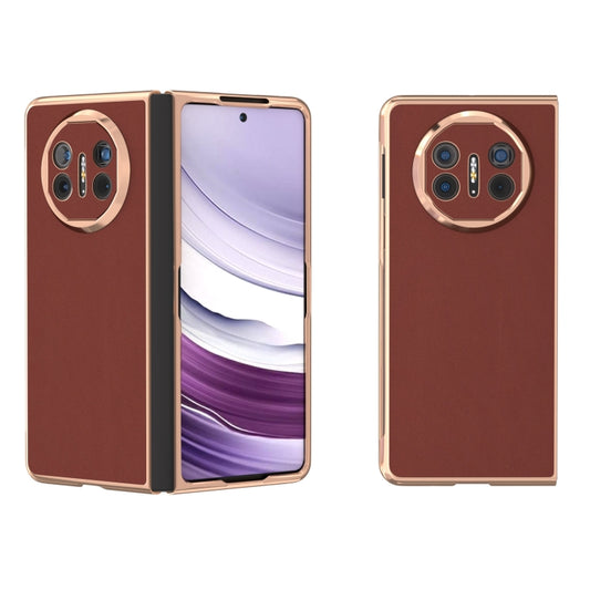 For Huawei Mate X5 Genuine Leather Silk Series Nano Plating Phone Case(Coffee) - Huawei Cases by PMC Jewellery | Online Shopping South Africa | PMC Jewellery | Buy Now Pay Later Mobicred