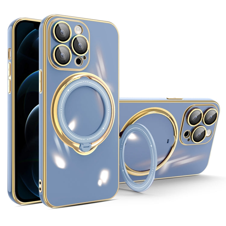 For iPhone 12 Pro Max Multifunction Electroplating MagSafe Holder Phone Case(Blue) - iPhone 12 Pro Max Cases by PMC TechLife | Online Shopping South Africa | PMC TechLife