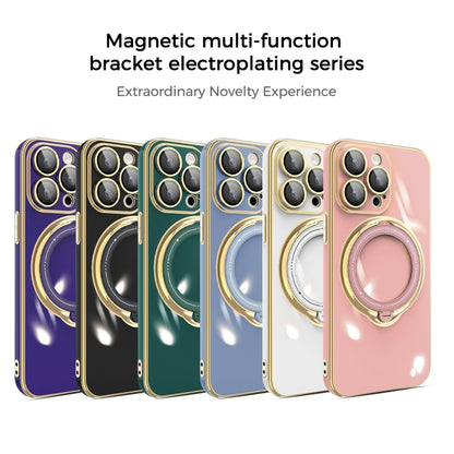 For iPhone 15 Plus Multifunction Electroplating MagSafe Holder Phone Case(Dark Green) - iPhone 15 Plus Cases by PMC Jewellery | Online Shopping South Africa | PMC Jewellery