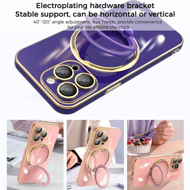 For iPhone XR Multifunction Electroplating MagSafe Holder Phone Case(Dark Purple) - More iPhone Cases by PMC TechLife | Online Shopping South Africa | PMC TechLife