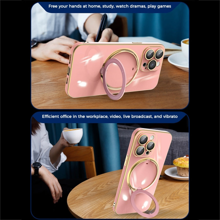 For iPhone 14 Multifunction Electroplating MagSafe Holder Phone Case(Black) - iPhone 14 Cases by PMC TechLife | Online Shopping South Africa | PMC TechLife
