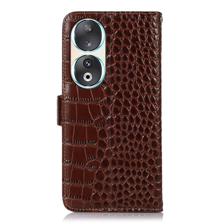 For Honor 90 Crocodile Top Layer Cowhide Leather Phone Case(Brown) - Honor Cases by PMC TechLife | Online Shopping South Africa | PMC TechLife | Buy Now Pay Later Mobicred