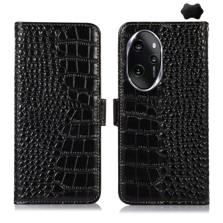 For Honor 100 Pro Crocodile Top Layer Cowhide Leather Phone Case(Black) - Honor Cases by PMC TechLife | Online Shopping South Africa | PMC TechLife | Buy Now Pay Later Mobicred