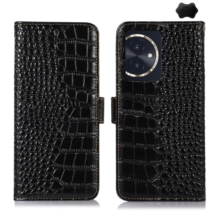 For Honor 100 Crocodile Top Layer Cowhide Leather Phone Case(Black) - Honor Cases by PMC TechLife | Online Shopping South Africa | PMC TechLife | Buy Now Pay Later Mobicred