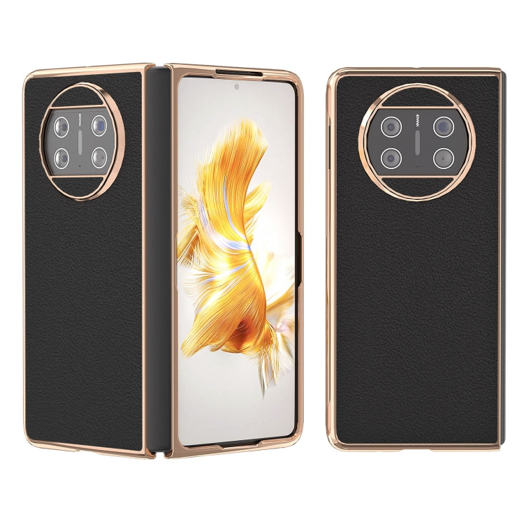 For Huawei Mate X3 Nano Plating Genuine Leather Wave Series Phone Case(Black) - Huawei Cases by PMC TechLife | Online Shopping South Africa | PMC TechLife | Buy Now Pay Later Mobicred