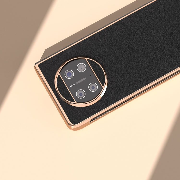 For Huawei Mate X3 Nano Plating Genuine Leather Wave Series Phone Case(Black) - Huawei Cases by PMC TechLife | Online Shopping South Africa | PMC TechLife | Buy Now Pay Later Mobicred