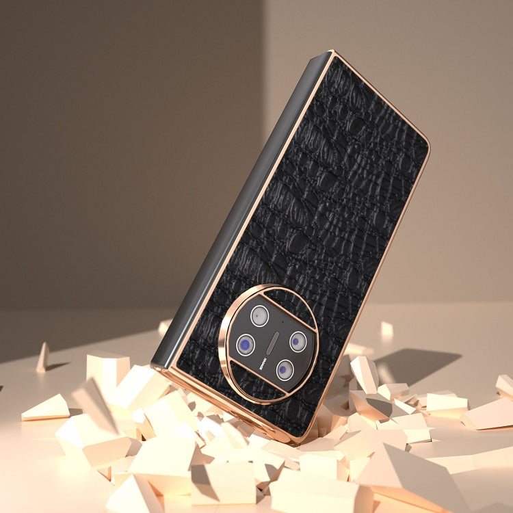 For Huawei Mate X3 Nano Plating Genuine Leather Sky Series Phone Case(Black) - Huawei Cases by PMC TechLife | Online Shopping South Africa | PMC TechLife | Buy Now Pay Later Mobicred