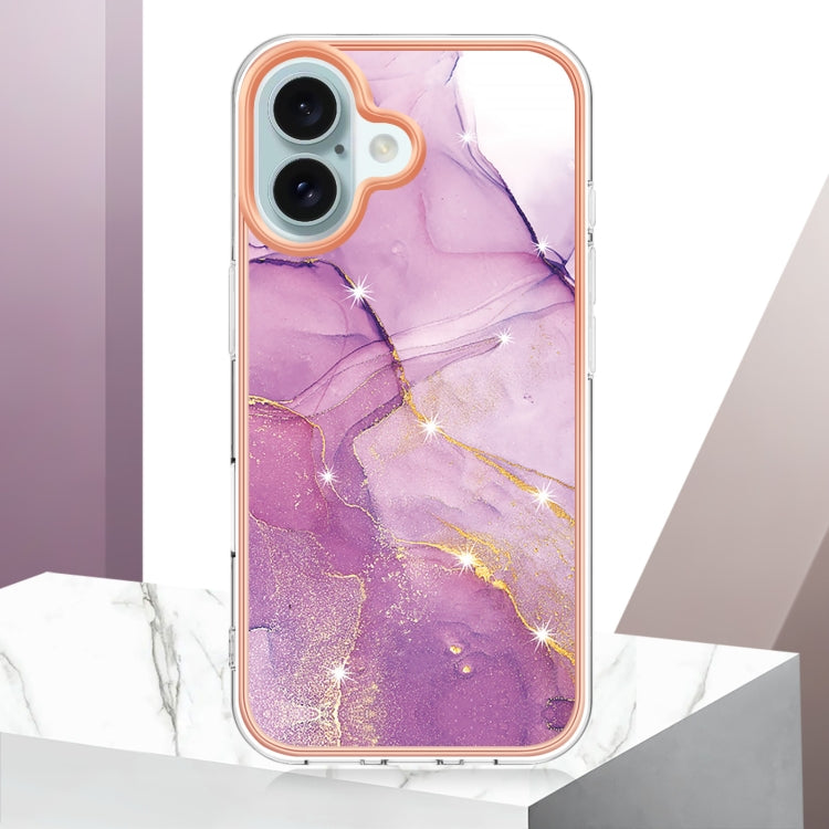 For iPhone 16 Plus Electroplating Marble Pattern Dual-side IMD TPU Shockproof Phone Case (Purple 001) - iPhone 16 Plus Cases by PMC TechLife | Online Shopping South Africa | PMC TechLife | Buy Now Pay Later Mobicred
