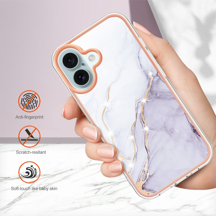 For iPhone 16 Electroplating Marble Pattern Dual-side IMD TPU Shockproof Phone Case (White 006) - iPhone 16 Cases by PMC Jewellery | Online Shopping South Africa | PMC Jewellery | Buy Now Pay Later Mobicred