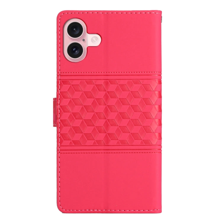 For iPhone 16 Diamond Embossed Skin Feel Leather Phone Case(Red) - iPhone 16 Cases by PMC Jewellery | Online Shopping South Africa | PMC Jewellery | Buy Now Pay Later Mobicred