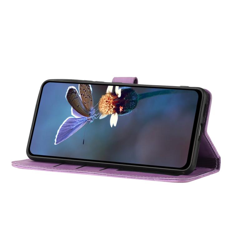 For iPhone 16e Flower Embossing Pattern Leather Phone Case(Purple) - iPhone 16e Cases by PMC TechLife | Online Shopping South Africa | PMC TechLife | Buy Now Pay Later Mobicred