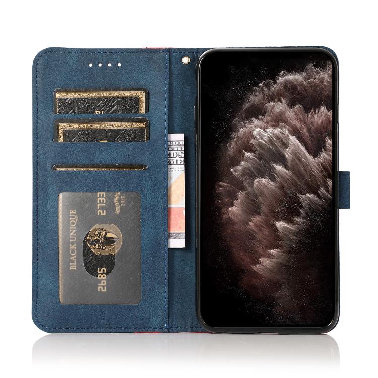 For iPhone 16e Dual-color Stitching Leather Phone Case(Red Blue) - iPhone 16e Cases by PMC TechLife | Online Shopping South Africa | PMC TechLife | Buy Now Pay Later Mobicred