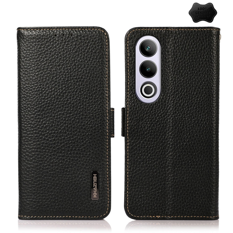 For OnePlus Ace 3V KHAZNEH Side-Magnetic Litchi Genuine Leather RFID Phone Case(Black) - OnePlus Cases by PMC TechLife | Online Shopping South Africa | PMC TechLife | Buy Now Pay Later Mobicred
