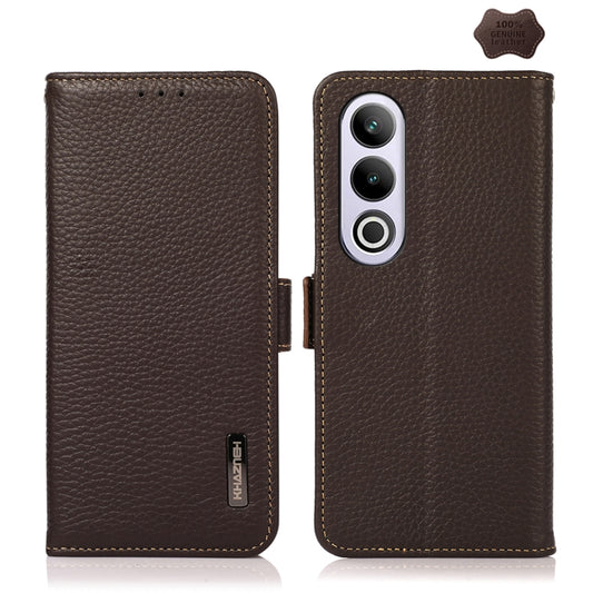 For OnePlus CE4 5G Global KHAZNEH Side-Magnetic Litchi Genuine Leather RFID Phone Case(Brown) - OnePlus Cases by PMC Jewellery | Online Shopping South Africa | PMC Jewellery | Buy Now Pay Later Mobicred