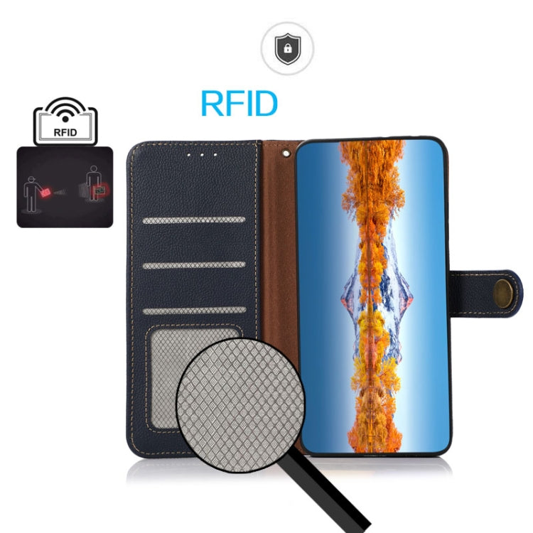 For OnePlus Ace 2 Pro KHAZNEH Custer Genuine Leather RFID Phone Case(Blue) - OnePlus Cases by PMC TechLife | Online Shopping South Africa | PMC TechLife | Buy Now Pay Later Mobicred
