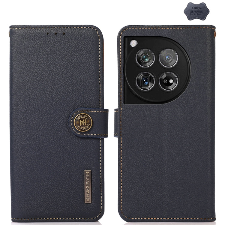 For OnePlus 12 KHAZNEH Custer Genuine Leather RFID Phone Case(Blue) - OnePlus Cases by PMC TechLife | Online Shopping South Africa | PMC TechLife | Buy Now Pay Later Mobicred