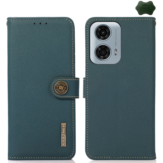 For Motorola Moto G24 KHAZNEH Custer Genuine Leather RFID Phone Case(Green) - Motorola Cases by PMC Jewellery | Online Shopping South Africa | PMC Jewellery | Buy Now Pay Later Mobicred