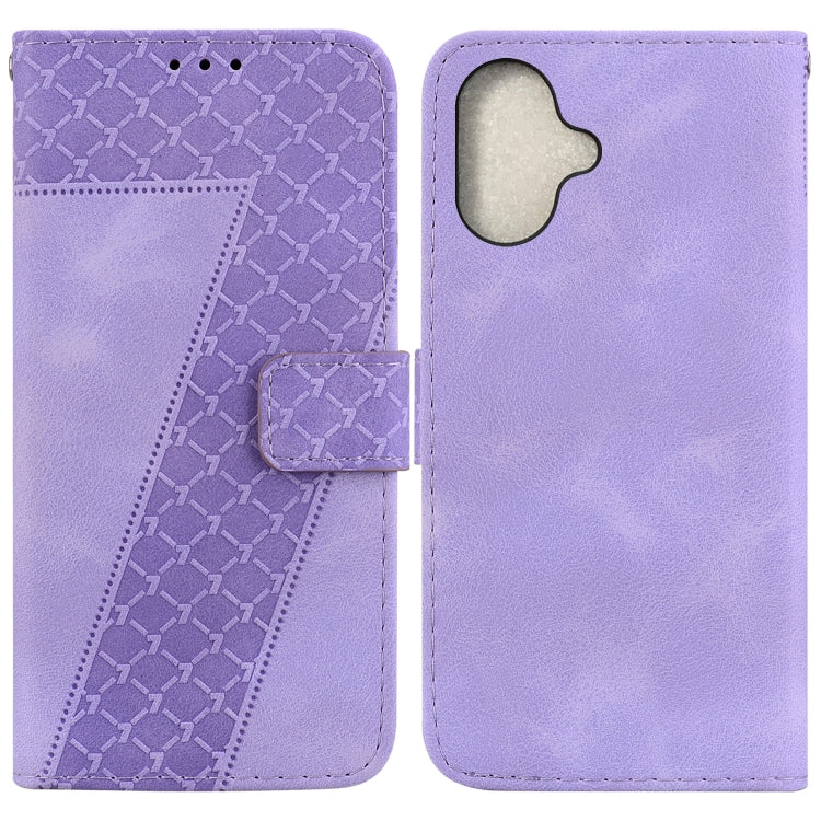 For iPhone 16 Plus Seven-shaped Embossed Leather Phone Case(Purple) - iPhone 16 Plus Cases by PMC Jewellery | Online Shopping South Africa | PMC Jewellery | Buy Now Pay Later Mobicred