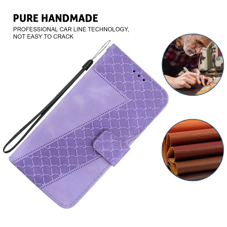 For iPhone 16 Plus Seven-shaped Embossed Leather Phone Case(Purple) - iPhone 16 Plus Cases by PMC TechLife | Online Shopping South Africa | PMC TechLife | Buy Now Pay Later Mobicred