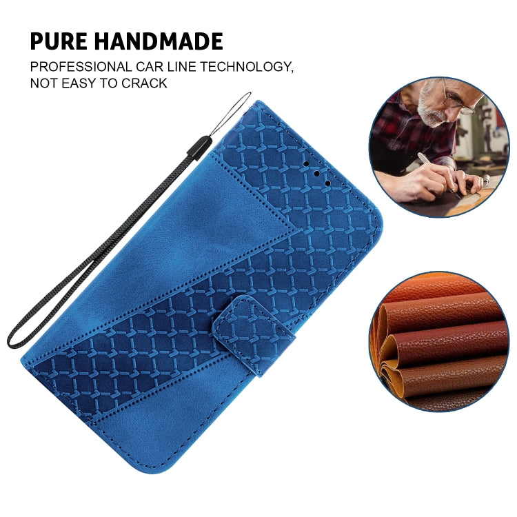 For iPhone 16 Seven-shaped Embossed Leather Phone Case(Blue) - iPhone 16 Cases by PMC Jewellery | Online Shopping South Africa | PMC Jewellery | Buy Now Pay Later Mobicred