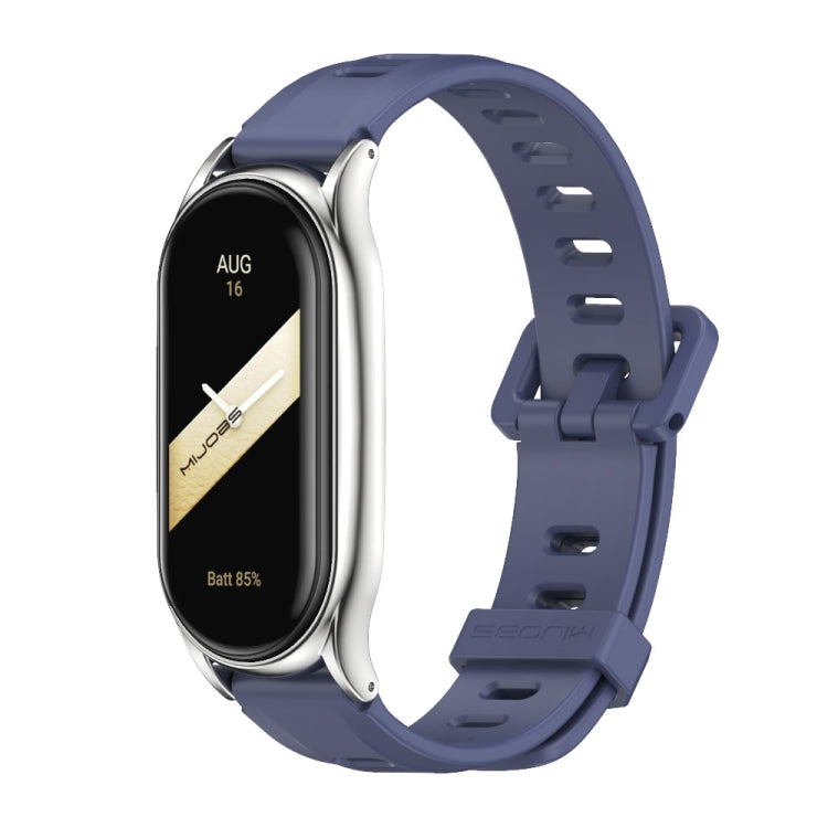 For Xiaomi Mi Band 8 Mijobs Plus Case Flat Hole Silicone Watch Band(Blue Silver) - free shipping - PMc TechLife - Order now!