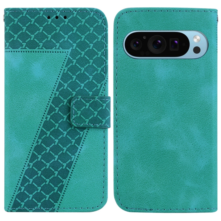 For Google Pixel 9 Pro 7-shaped Embossed Leather Phone Case(Green) - Google Cases by PMC Jewellery | Online Shopping South Africa | PMC Jewellery | Buy Now Pay Later Mobicred