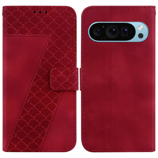 For Google Pixel 9 7-shaped Embossed Leather Phone Case(Red) - Google Cases by PMC Jewellery | Online Shopping South Africa | PMC Jewellery | Buy Now Pay Later Mobicred