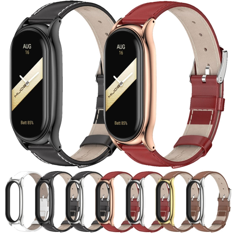 For Xiaomi Mi Band 8 Mijobs Plus Case Genuine Leather Watch Band(Black Silver) - free shipping - PMc TechLife - Order now!