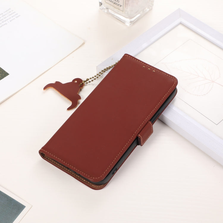 For Motorola Moto G34 Genuine Leather Magnetic RFID Leather Phone Case(Coffee) - Motorola Cases by PMC TechLife | Online Shopping South Africa | PMC TechLife | Buy Now Pay Later Mobicred