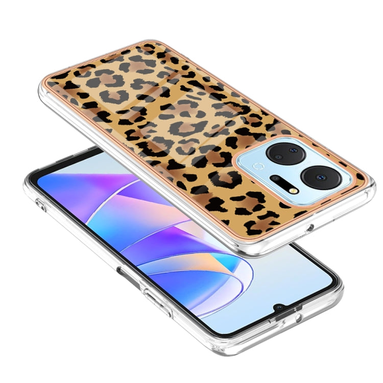 For Honor X7a Electroplating Marble Dual-side IMD Phone Case(Leopard Print) - Honor Cases by PMC TechLife | Online Shopping South Africa | PMC TechLife | Buy Now Pay Later Mobicred