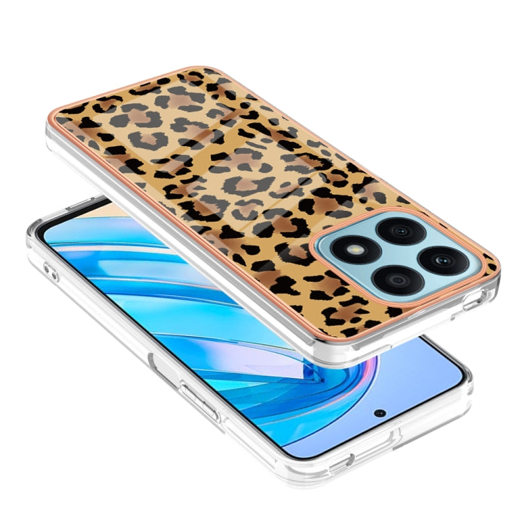 For Honor X8a Electroplating Marble Dual-side IMD Phone Case(Leopard Print) - Honor Cases by PMC TechLife | Online Shopping South Africa | PMC TechLife | Buy Now Pay Later Mobicred